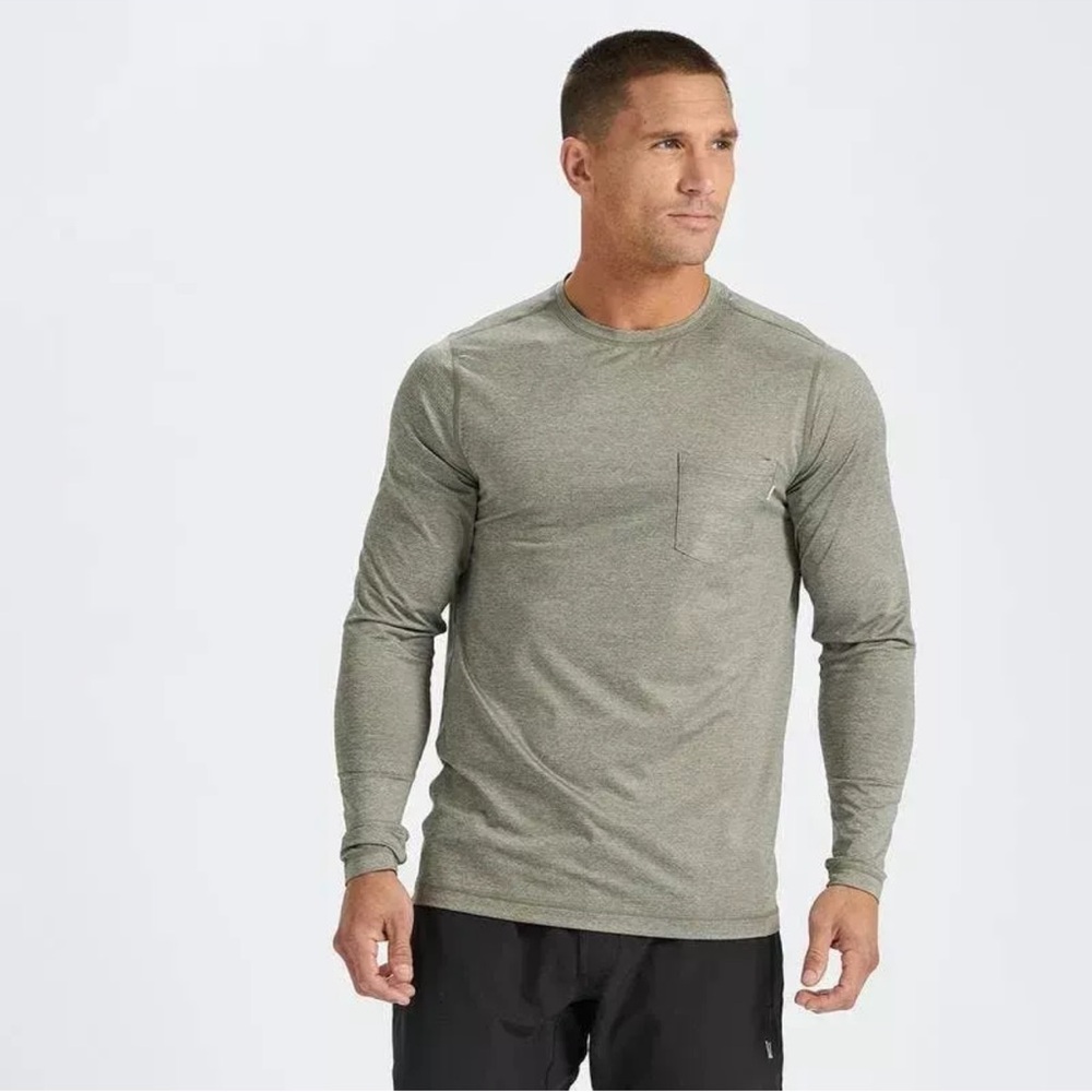 VUORI Army Green Tradewind Long Sleeve Crewneck T-Shirt w/ Pocket Men's Small